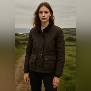 Zara Waxed Cotton Brown Jacket Countryside Corduroy Collar Barn , size M